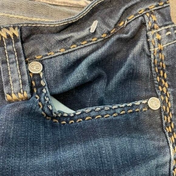 Y2K COOGI 8" Rhinestone Embellished Skinny Jeans Blue Dark Wash Contrast Stitchi - Picture 8 of 15